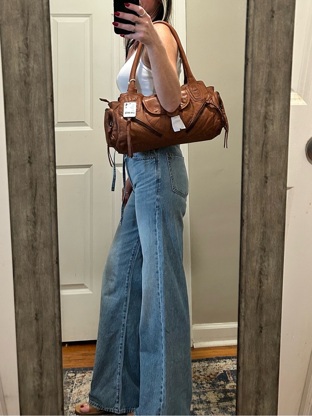 NWT Free People Sabo East West Bag in Saddle With Charms & Scarf - Picture 8 of 16